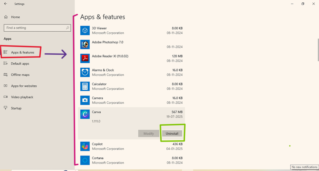 Apps & Features and uninstall them