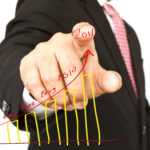 Businessman hand write graph isolated on white